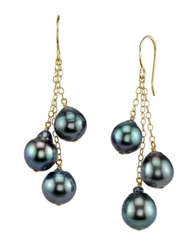 The Pearl Source 7-8mm 14k Gold Tahitian South Sea Drop Pearl Dangle Cluster Earrings In Yellow Gold