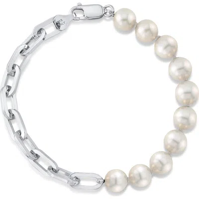 The Pearl Source 7mm White Freshwater Oscar Pearl & Chain Bracelet In Sterling Silver Chain