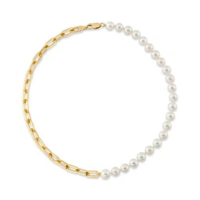 The Pearl Source 7mm White Freshwater Scarlett Pearl & Chain Necklace In Gold