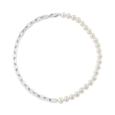 The Pearl Source 7mm White Freshwater Oscar Pearl & Chain Necklace In Silver