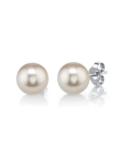 The Pearl Source 7mm White Freshwater Round Pearl Stud Earrings In Metallic