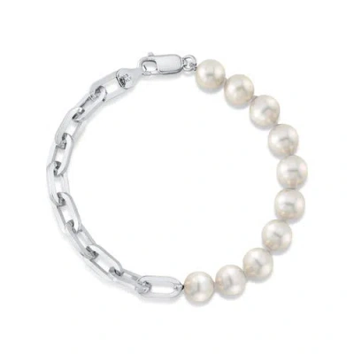 The Pearl Source 7mm White Freshwater Scarlett Pearl & Chain Bracelet In Multi
