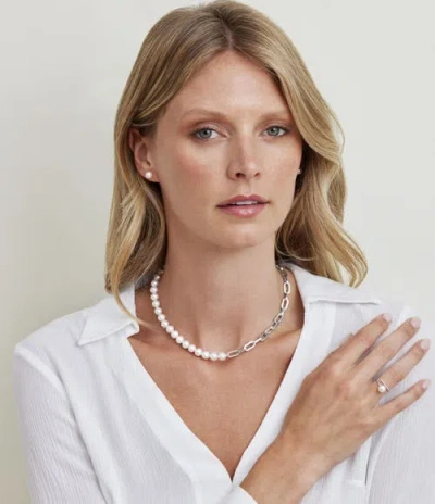 The Pearl Source 7mm White Freshwater Scarlett Pearl & Chain Necklace In Metallic