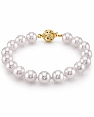 The Pearl Source 8.0-8.5mm Akoya White Pearl Bracelet In Yellow Gold Clasp