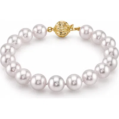 The Pearl Source 8.0-8.5mm Akoya White Pearl Bracelet In Yellow Gold Clasp