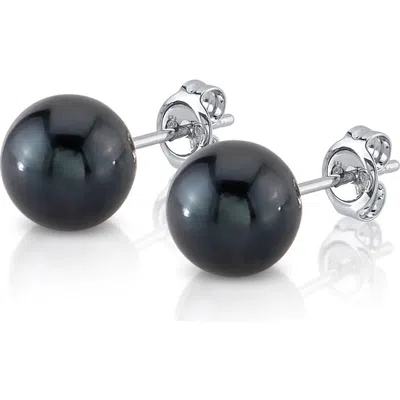 The Pearl Source 8.0-8.5mm Black Akoya Round Pearl Stud Earrings In White Gold