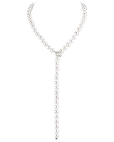 The Pearl Source 8.0-8.5mm Japanese Akoya White Pearl & Diamond Lariat Y In Metallic