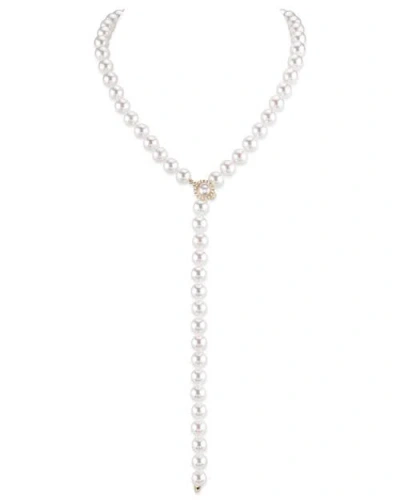 The Pearl Source 8.0-8.5mm Japanese Akoya White Pearl & Diamond Lariat Y In Metallic