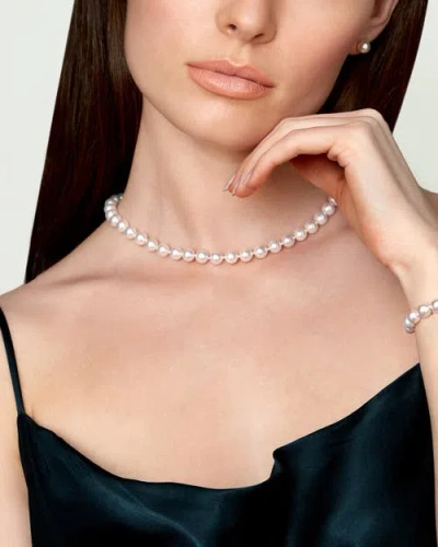 The Pearl Source 8.0-8.5mm Japanese Akoya White Pearl Necklace In Yellow Gold Clasp