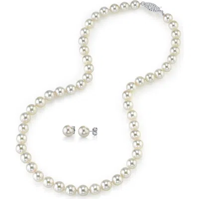 The Pearl Source 8.0-8.5mm Japanese White Akoya Pearl Necklace & Earrings In White Gold