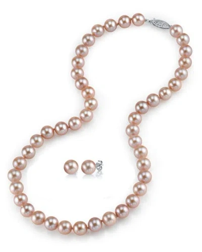 The Pearl Source 8.0-8.5mm Pink Freshwater Pearl Necklace & Earrings In Pink Pearls