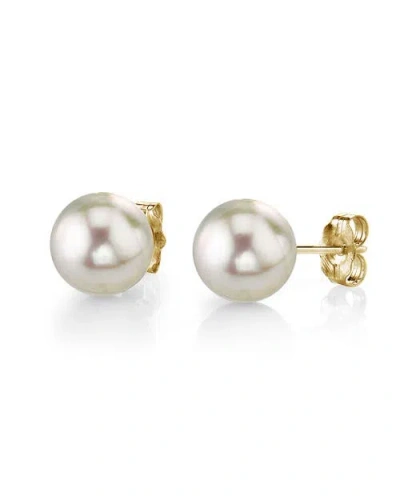 The Pearl Source 8.0-8.5mm White Akoya Round Pearl Stud Earrings In Gold
