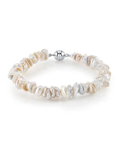The Pearl Source 8.0-8.5mm White Freshwater Keshi Pearls Bracelet In Multi