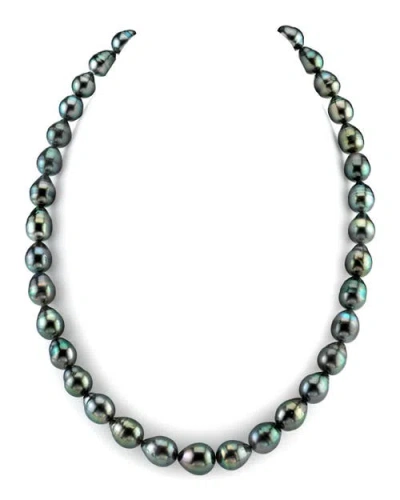 The Pearl Source 8-10mm Dark Tahitian South Sea Baroque Pearl Necklace In Green