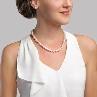The Pearl Source 8-10mm Japanese Akoya White Pearl Necklace In Metallic