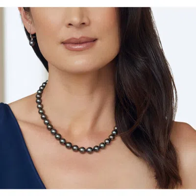 The Pearl Source 8-10mm Tahitian Round South Sea Pearl Necklace In Black