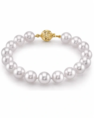 The Pearl Source 8.5-9.0mm Akoya White Pearl Bracelet In Yellow Gold Clasp
