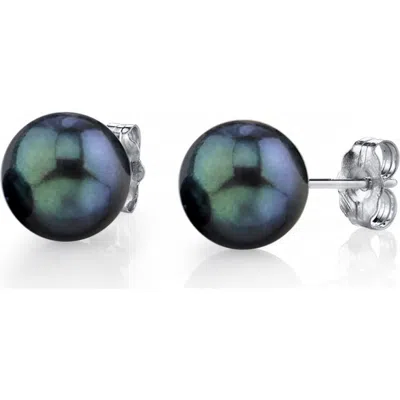 The Pearl Source 8.5-9.0mm Black Akoya Round Pearl Stud Earrings In Multi