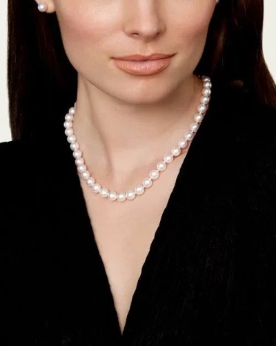 The Pearl Source 8.5-9.0mm Japanese Akoya White Pearl Necklace In Metallic