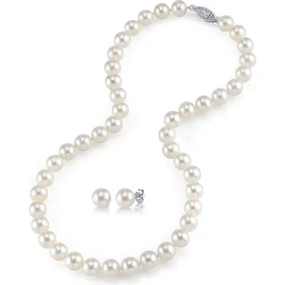 The Pearl Source 8.5-9.5mm Freshwater Pearl Necklace & Earrings In White Pearls