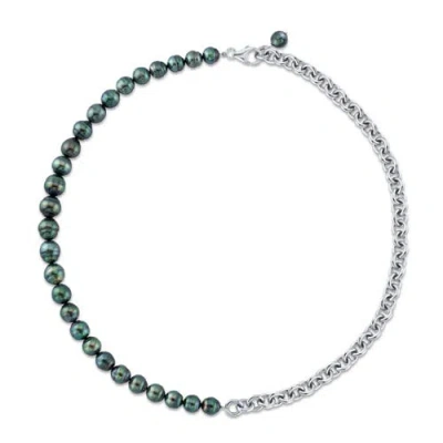 The Pearl Source 8-9mm Logan Black Tahitian Baroque Pearls & Chain Necklace In Green