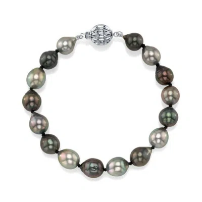 The Pearl Source 8-9mm Tahitian South Sea Multicolor Drop-shape Pearl Bracelet In Black