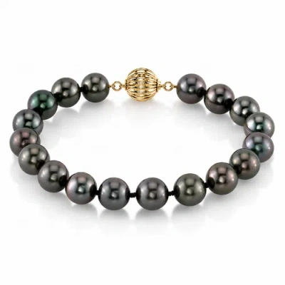 The Pearl Source 8-9mm Tahitian South Sea Pearl Bracelet In Yellow Gold Clasp