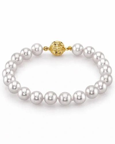 The Pearl Source 8-9mm White South Sea Pearl Bracelet In Yellow Gold Clasp