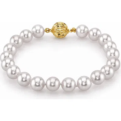 The Pearl Source 8-9mm White South Sea Pearl Bracelet In Yellow Gold Clasp