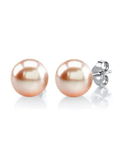 The Pearl Source 8mm Peach Freshwater Round Pearl Stud Earrings In Pink