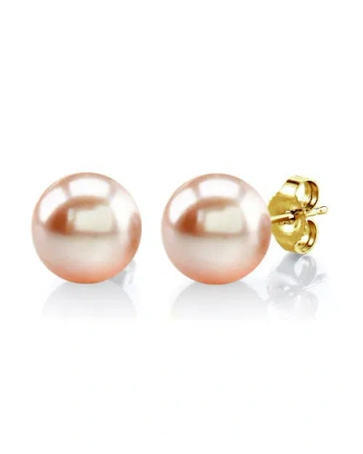 The Pearl Source 8mm Peach Freshwater Round Pearl Stud Earrings In Pink