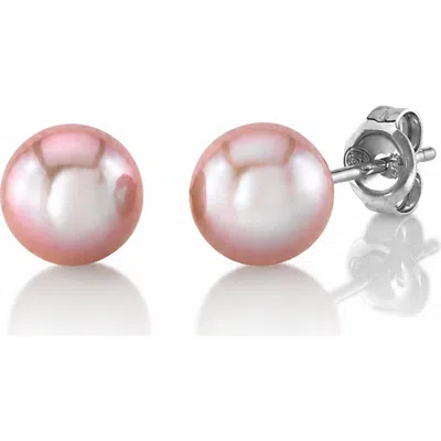 The Pearl Source 8mm Pink Freshwater Round Pearl Stud Earrings
