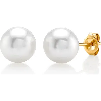 The Pearl Source 8mm South Sea Round Pearl Stud Earrings In Gold