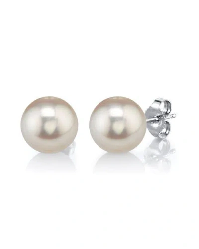 The Pearl Source 8mm White Freshwater Round Pearl Stud Earrings In Silver