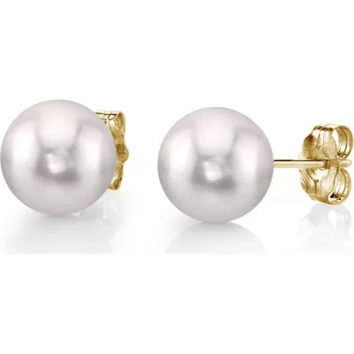 The Pearl Source 9.0-9.5mm White Akoya Round Pearl Stud Earrings In Yellow