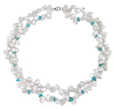 The Pearl Source 9-10mm Double Twisted White Freshwater Keshi Pearl Necklace In Metallic