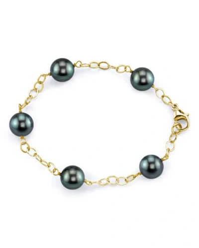 The Pearl Source 9-10mm Tahitian South Sea Pearl Tincup Bracelet In Gold