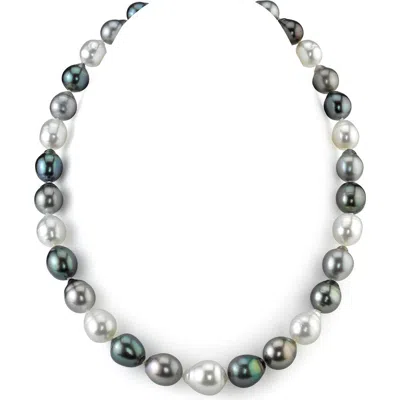 The Pearl Source 9-12mm Tahitian & White South Sea Multicolor Baroque Pearl Necklace In Metallic