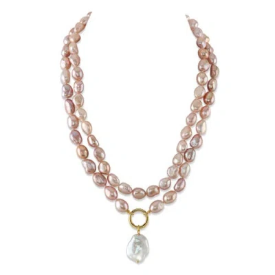 The Pearl Source 9.5-10.5mm Oval Pink Freshwater Pearl Double Strand Necklace