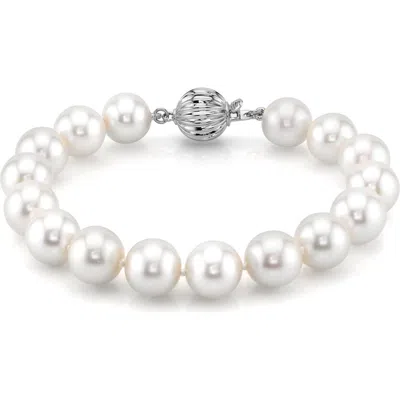 The Pearl Source 9.5-10.5mm White Freshwater Pearl Bracelet In White Gold Clasp