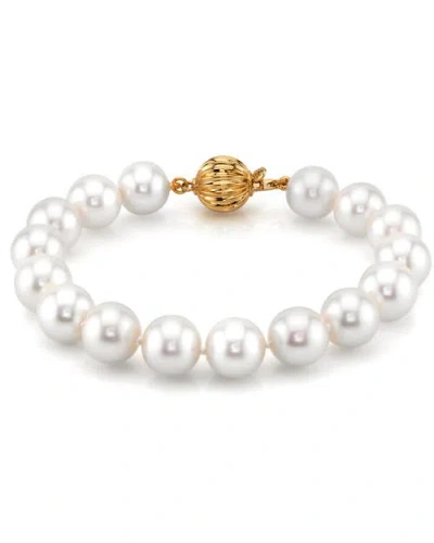 The Pearl Source 9.5-10.5mm White Freshwater Pearl Bracelet In Yellow Gold Clasp