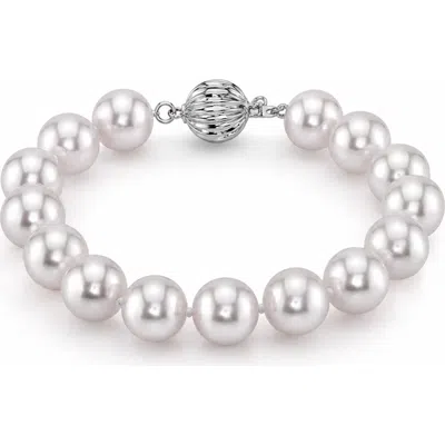 The Pearl Source 9.5-10mm Akoya White Pearl Bracelet In White Gold Clasp