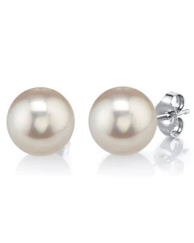 The Pearl Source 9mm White Freshwater Round Pearl Stud Earrings In Gold