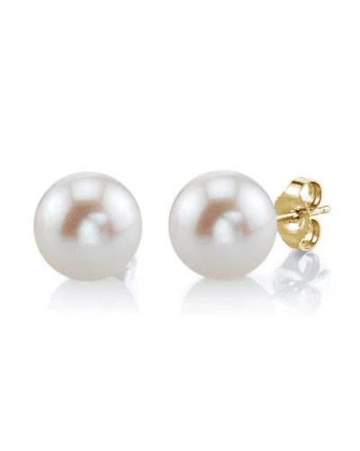 The Pearl Source 9mm White Freshwater Round Pearl Stud Earrings In Gold