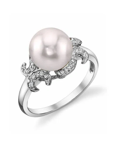 The Pearl Source Akoya Pearl & Diamond Crown Jewel Ring In White Gold