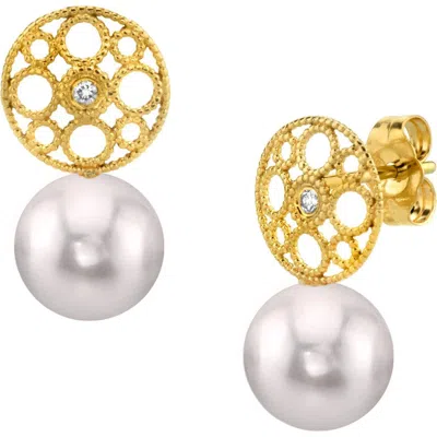 The Pearl Source Akoya Pearl & Diamond Faye Earrings In Gold