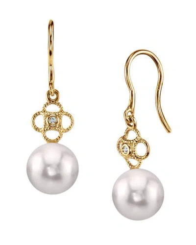 The Pearl Source Akoya Pearl & Diamond Lacy Earrings In Gold