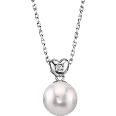 The Pearl Source Akoya Pearl & Diamond Lev Pendant In Silver