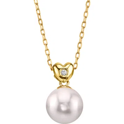 The Pearl Source Akoya Pearl & Diamond Lev Pendant In Yellow Gold