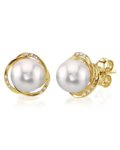 The Pearl Source Akoya Pearl And Diamond Lexi Earrings In Yellow Gold